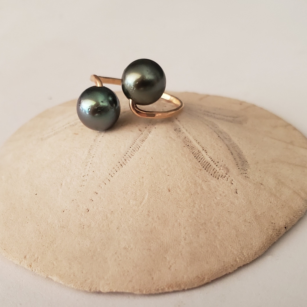 Tahitian pearl ring gold filled, sterling silver